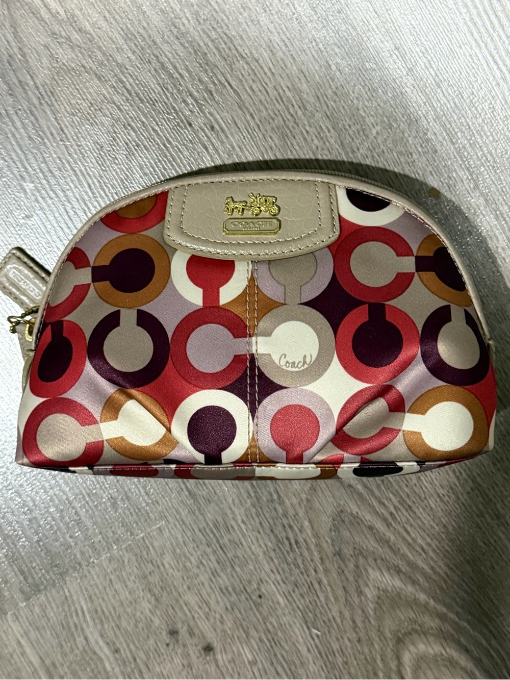 Coach Multicolor Circle Print Cosmetic Case in Red, Pink, Tan & Cream